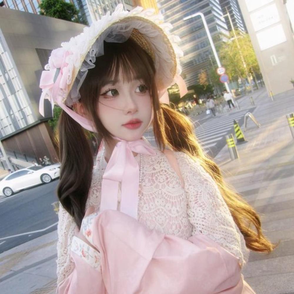 Лолита боннет с плоским верхом, пасторальный стиль, бант, лента, цветочная шляпка, мягкая лолита, соломенная шляпа, пляжный отдых