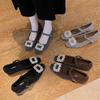 Grape Mother of the Same Style~ Diamond Buckle with Mary Jane Shoes Women's Velvet French Evening Wind Square Head Cashmere Winter Shoes