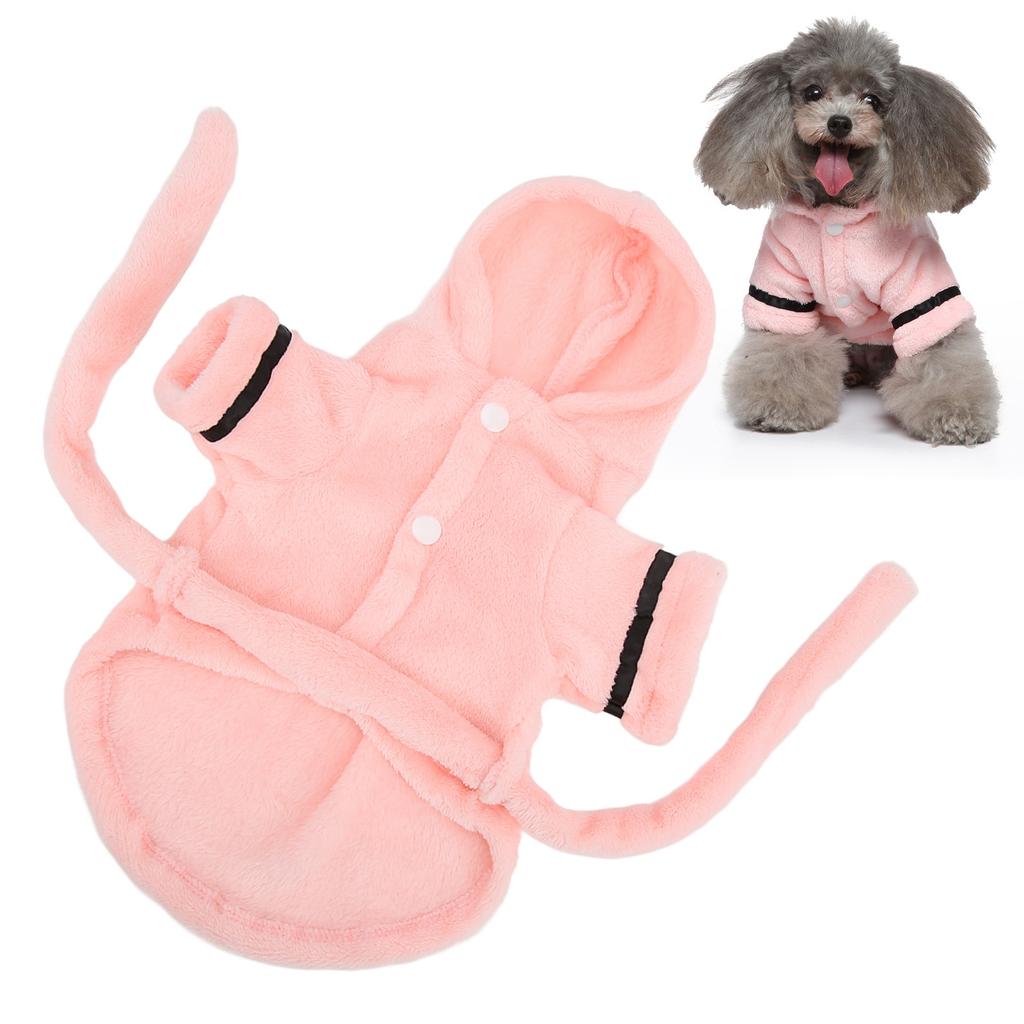 Pet Bathrobe Plush Warm Absorbent Puppy Hooded Pajama with Waistband for Small Dogs CatsM