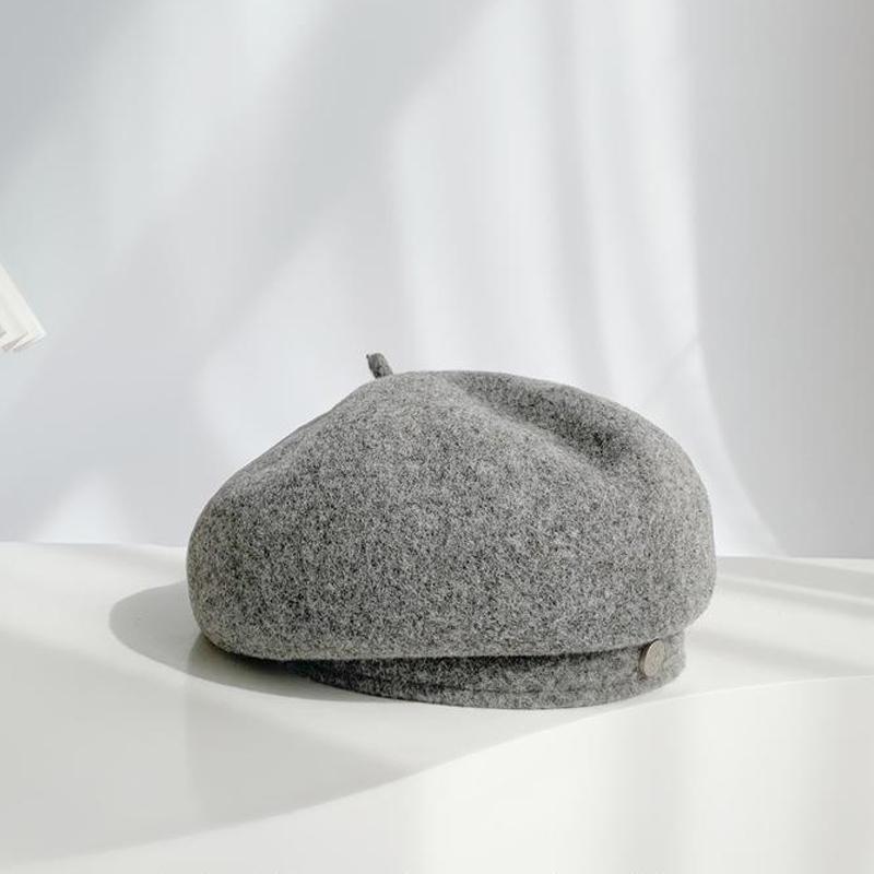 Women French Art Retro Wool Felt Beanie Beret Hat - Warm Winter Solid Colors Cap for Female