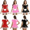 Women Maid Fancy Costume Patent Leather Dress Cosplay Outfits Halloween Role Play Costumes