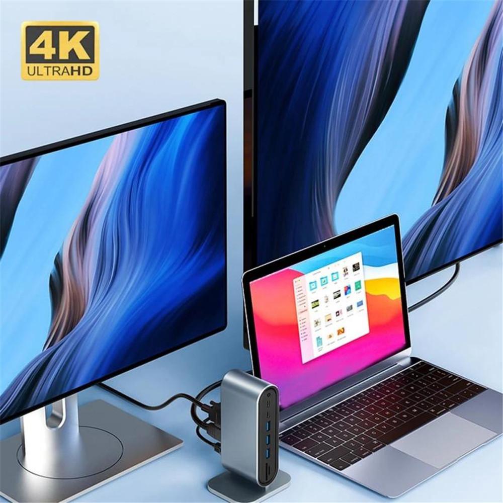 12 в 1 Тип C Многофункциональная док-станция USB C HUB to Multi 4KHD RJ45 VGA 4 USB 3.0 100 Вт PD Адаптер питания Док-станция для ноутбука Hub