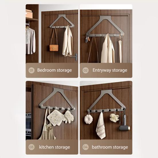 Hook Up Over Door Hooks Double Height No Drill 6 Hooks Towels Robes Dresses Sturdy Damage-Free Installation Hanging