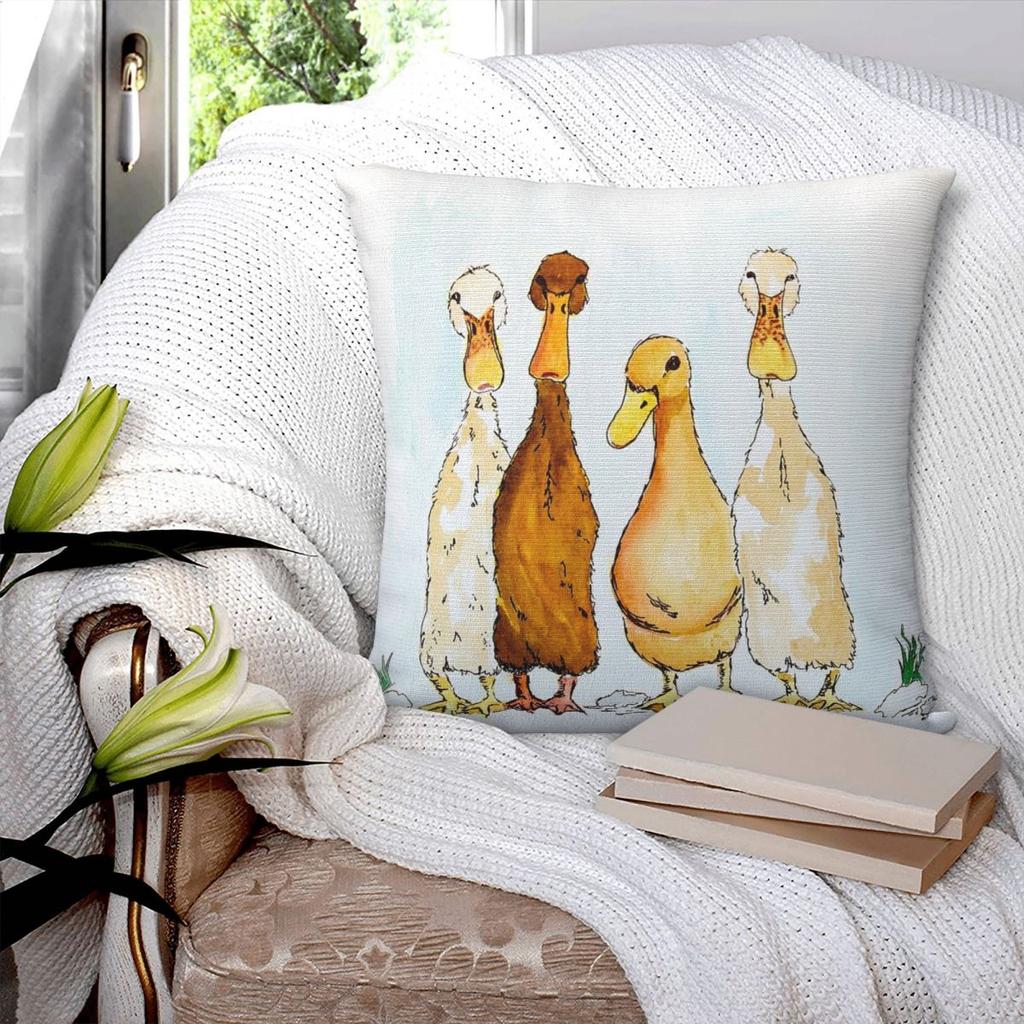 Four Ducks In A Row Square Pillowcase Polyester Linen Velvet Printed Zip Decorative Pillow Case Bed Cushion Cover
