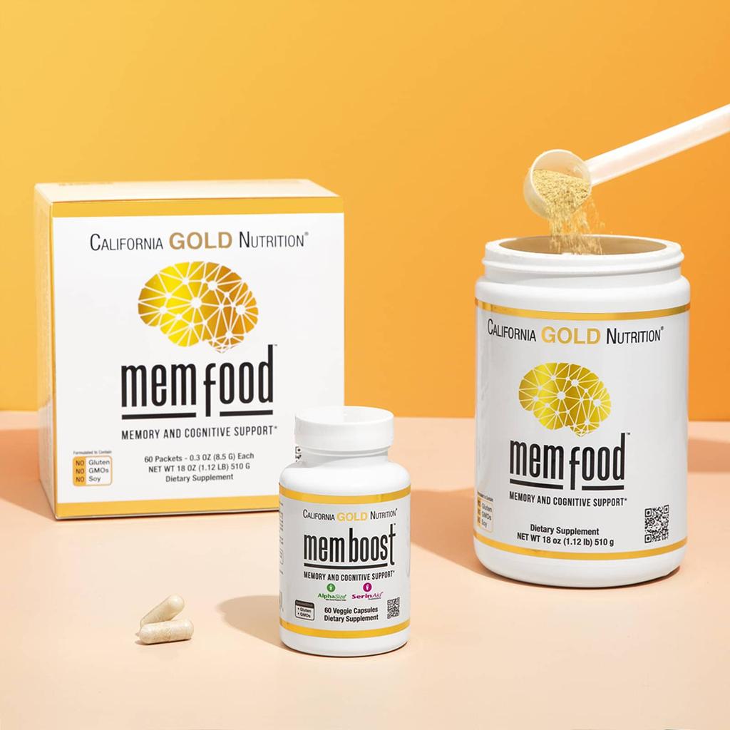 California Gold Nutrition MEM Food, Memory & Cognitive Support, 60 Packets, 0.3 Oz (8.5 G) Per Pack