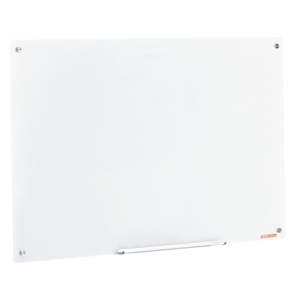 VEVOR Magnetic Glass Whiteboard, Dry Erase Board 1200 x 800 mm, Wall-Mounted Large White Glassboard Frameless, with Marker Tray