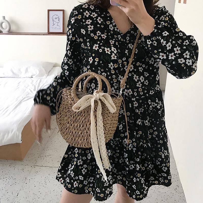 Yogodlns Соломенная сумка женская сумка ручной работы в форме луны с кружевным бантом, сумка из ротанга, большая вместительная повседневная пляжная сумка через плечо на шнурке