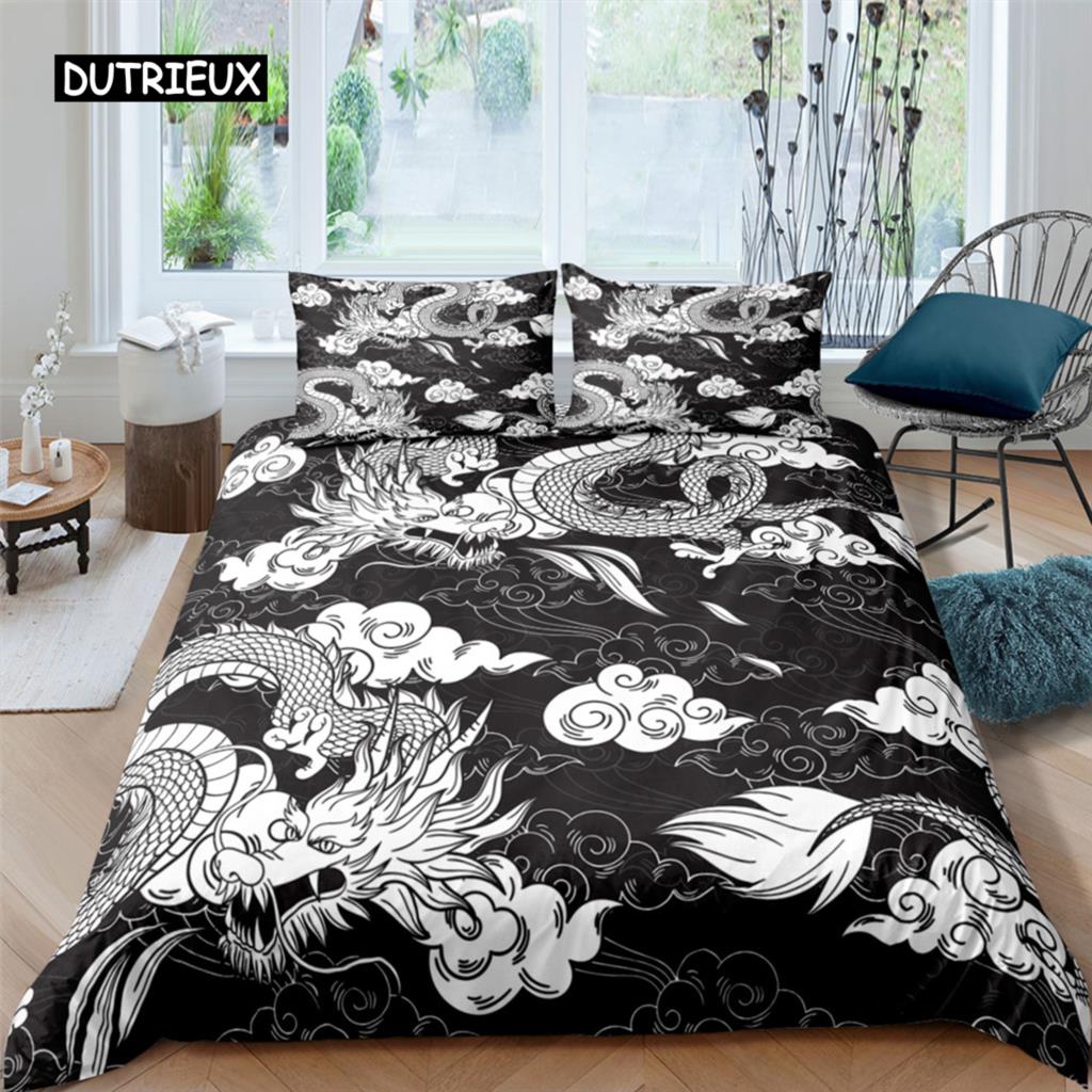 Комплект постельного белья с принтом 3D-дракона Постельное белье Пододеяльник с наволочками Одеяло из полиэстера Покрывало King Queen Twin Домашний текстиль