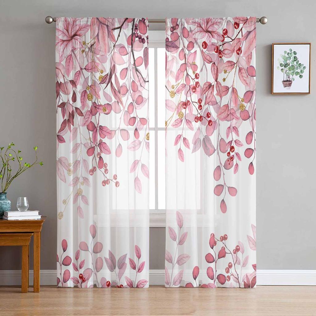 Abstract Sage Green Leaves Branches Sheer Curtains for Living Room Decoration Window Curtain Kitchen Tulle Voile Organza Drapes