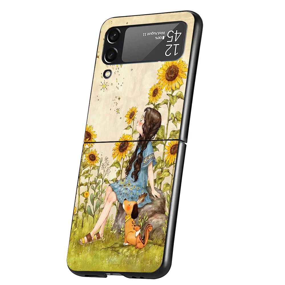 Красивый чехол для телефона с принтом желтого подсолнуха для Samsung Galaxy Z Flip 7 6 5 4 3 5G Flip7 Flip6 Flip5 Flip4 Flip3 Черный Fundas