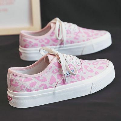 Модная женская парусиновая обувь 2025 розовый леопардовый принт вулканизированная обувь женская обувь на плоской подошве леопардовый принт полушлепки на плоской подошве