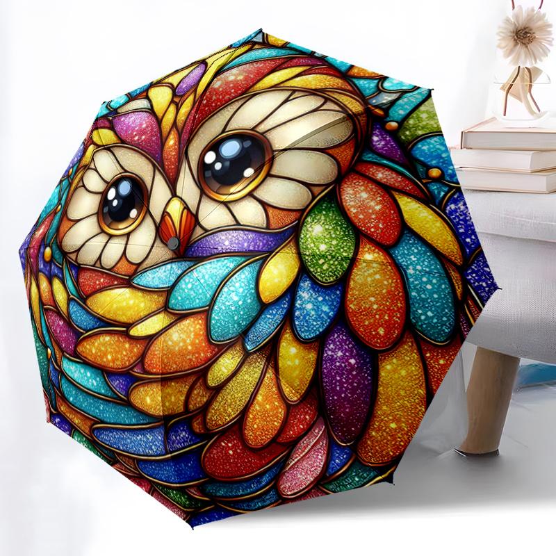 1pc Owl Art Automatic Open/CloseCartoon Umbrella, Portable Compact Umbrella for Men & Women A061