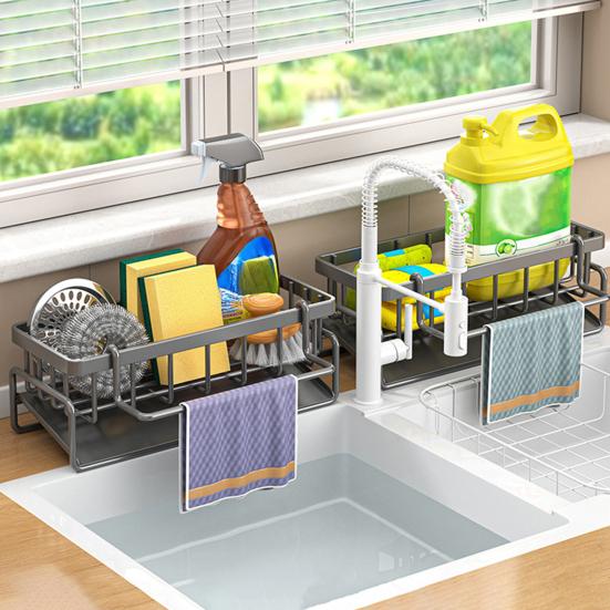Drain Rack Kitchen Sponge Organizer Large Capacity Multipurpose Self-draining Countertop Dish Soap Holder Sink Caddy