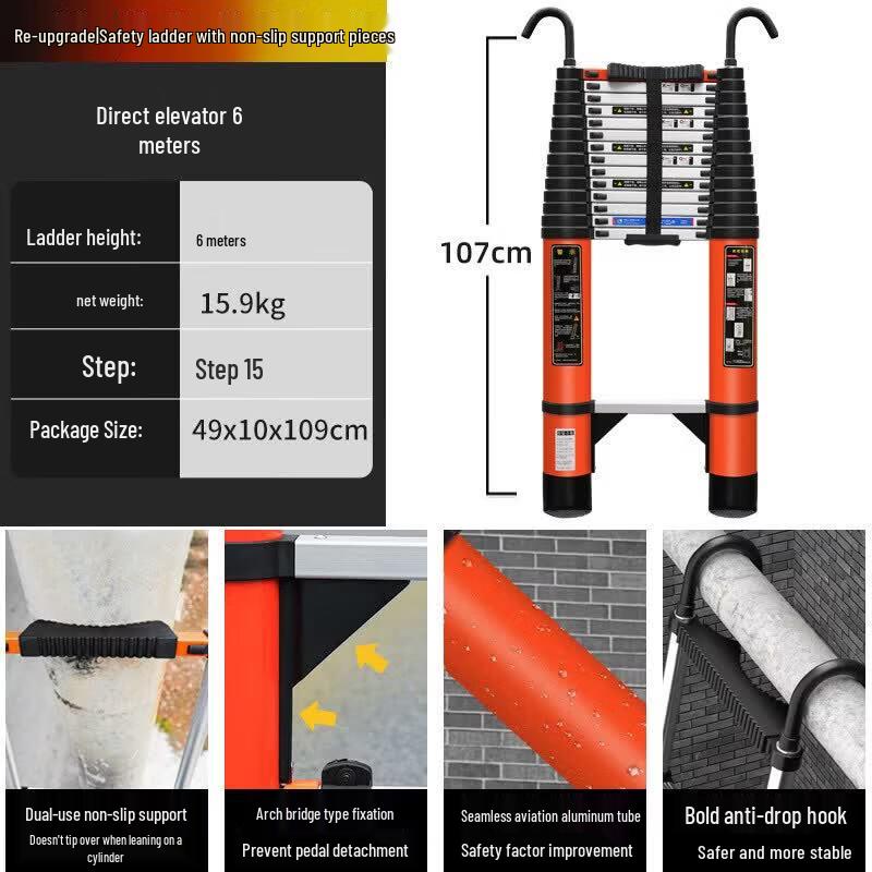 JINGGENG Portable Telescopic Aluminum Alloy Extension Ladder