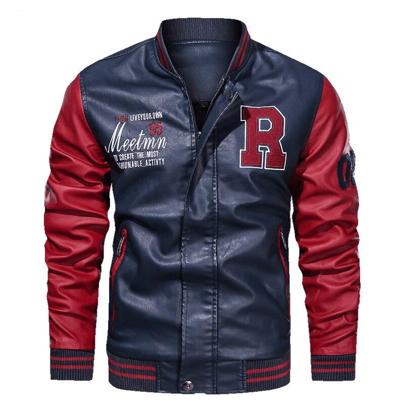 Autumn Winter Jacket Men Embroidery Baseball Jackets Pu Leather Coats Slim Fit College Maleluxury Fleece Pilot Leather Jackets