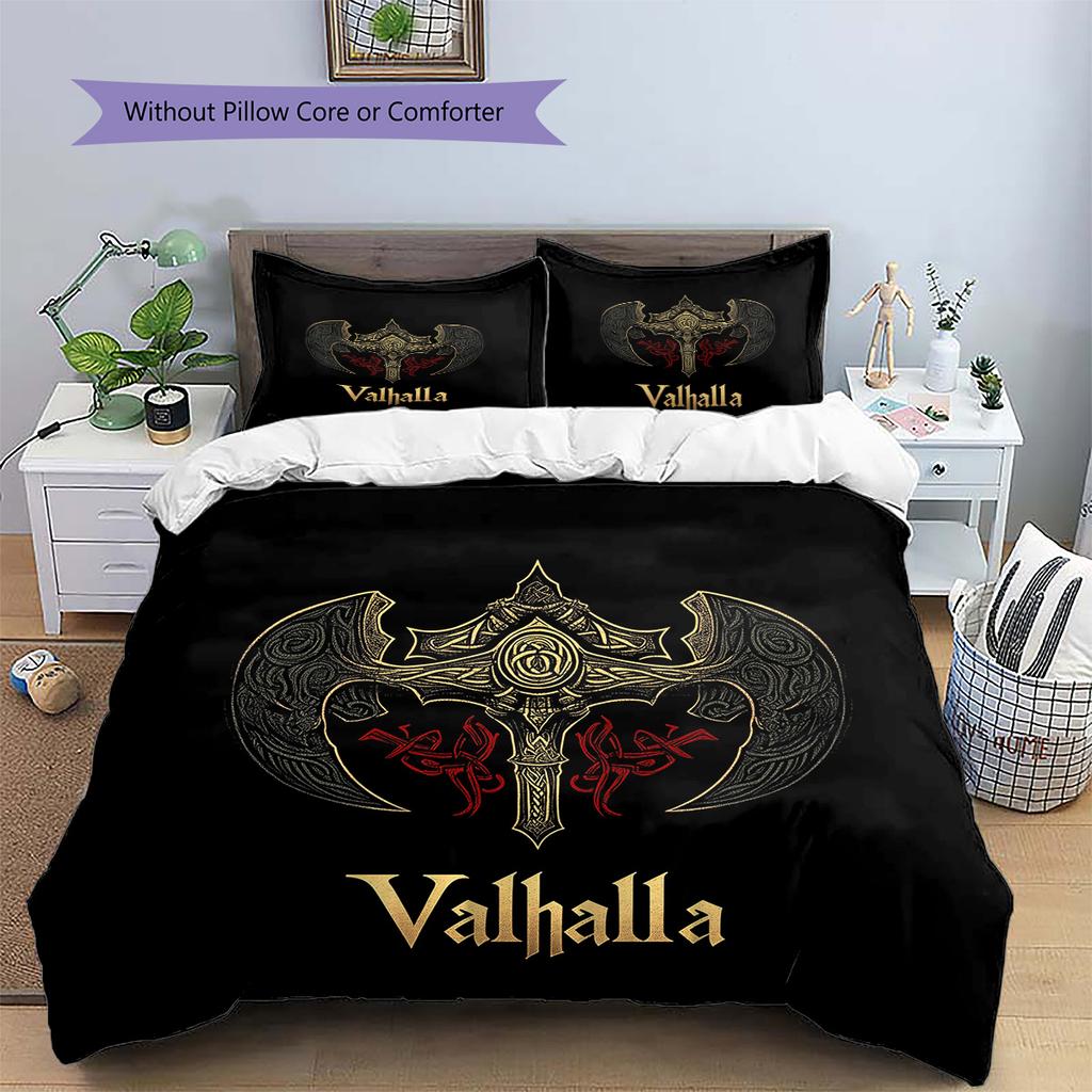 Viking battle axe Pattern Bedding Quilt Set Quilt Cover Pillowcase Home Decoration Gift (1 * duvet cover + 2 * pillowcase, without core)