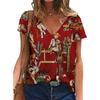 Summer V-neck 3D Retro Western Cowboy Printed Top Fashionable Casual Short Sleeved Women's T-shirts