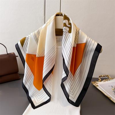 French Minimalist Print Shawl Square Scarf for Women Soft Satin Neckerchief Female Hair Bands Ribbon Headband Bandana