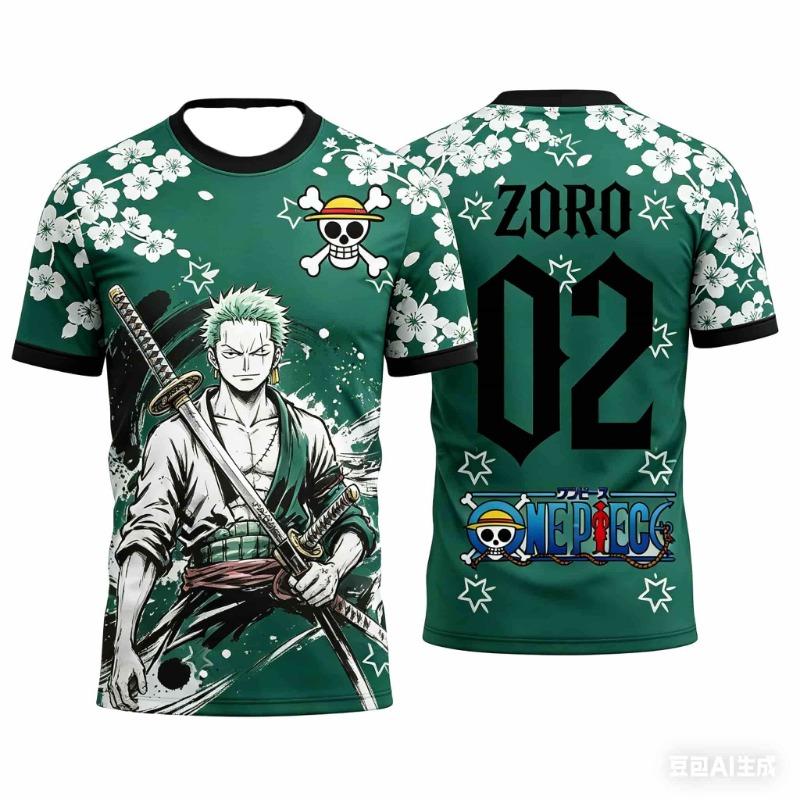 Summer One Piece Luffy Pattern T-shirt Japanese Anime Style Football Jersey Sports T-shirt for Men Family Matching