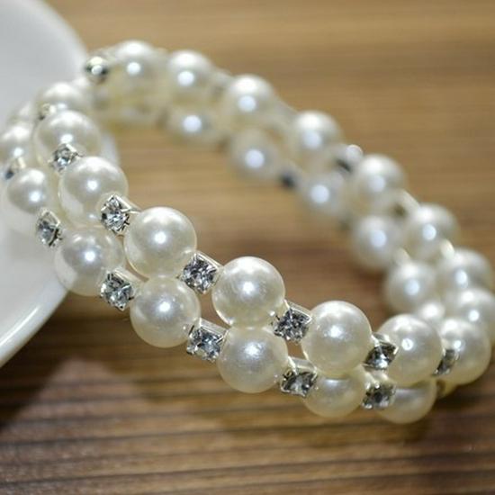 Rhinestone Pearl Bracelet for Girls - Children's Wristband Jewelry