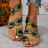 Large Size Flat Bottomed Toe Colored Sandals with Peacock Eyes, Hair, Beach Sandals for Women