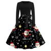 Women's Fashion Vintage Long Sleeve Round Neck Christmas Printed Party Gown Dress