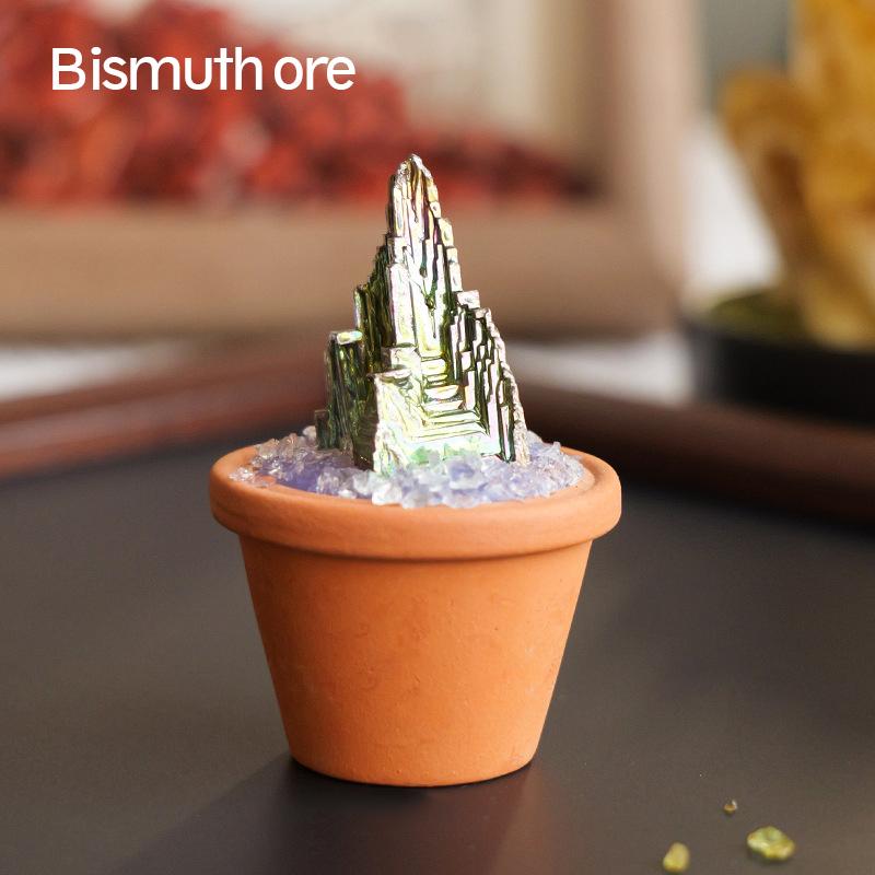 1PC Natural Crystal Stones Set Mini Clay Pot Base Amethyst Quartz Healing Gemstones Potted Plant Style Feng Shui Home Decor