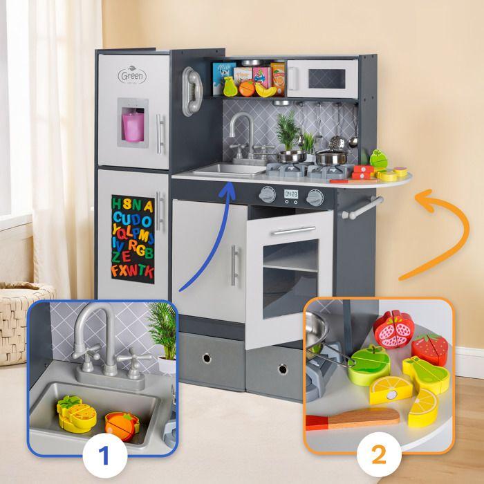 Cuisine en bois pour enfants Premium Green Series, LED et sons, hauteur réglable 83/97 cm (GS0057-1)