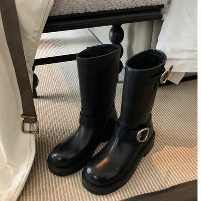 Винтажная металлическая пряжка круглый носок полированные ботинки Мартин кожаные локомотивные ботинки на толстом каблуке короткие ботинки женские