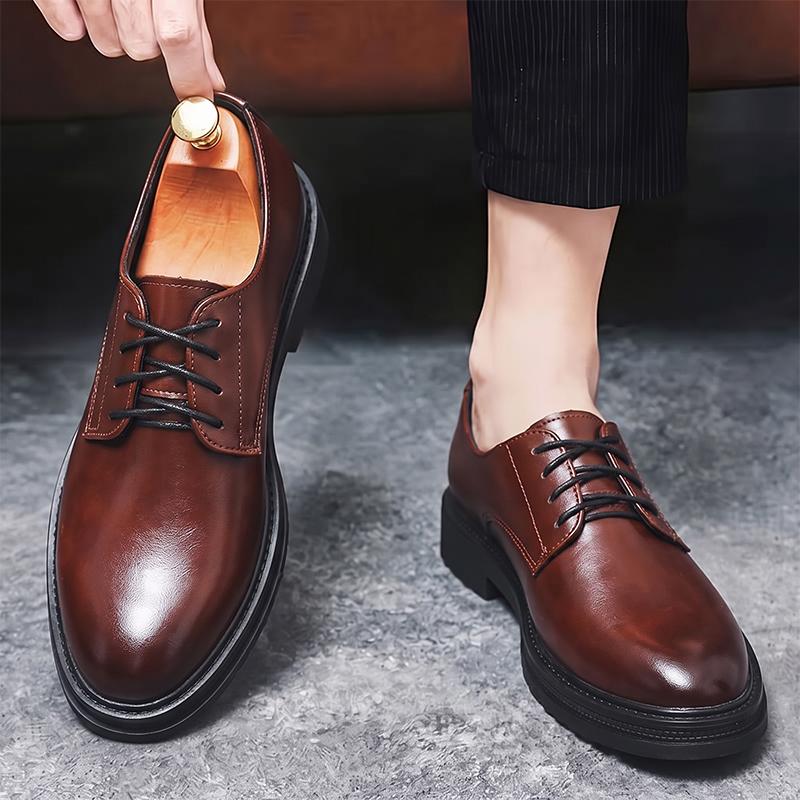 Men’s Derby Retro Black Brown Leather Oxfords Dress Shoes Formal Office Business Shoes Tuxedo Wedding Shoes Plus Size
