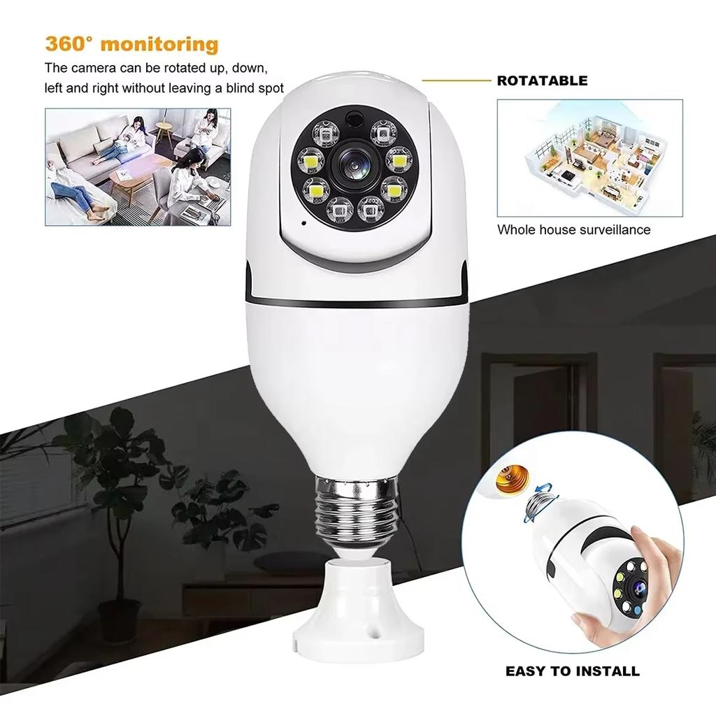 5MP E27 Bulb Surveillance 4X Digital Zoom Camera 2.4G 5G WiFi Wireless Baby Monitor Cameras AI Tracking Home Color Night Vision CCTV Cam