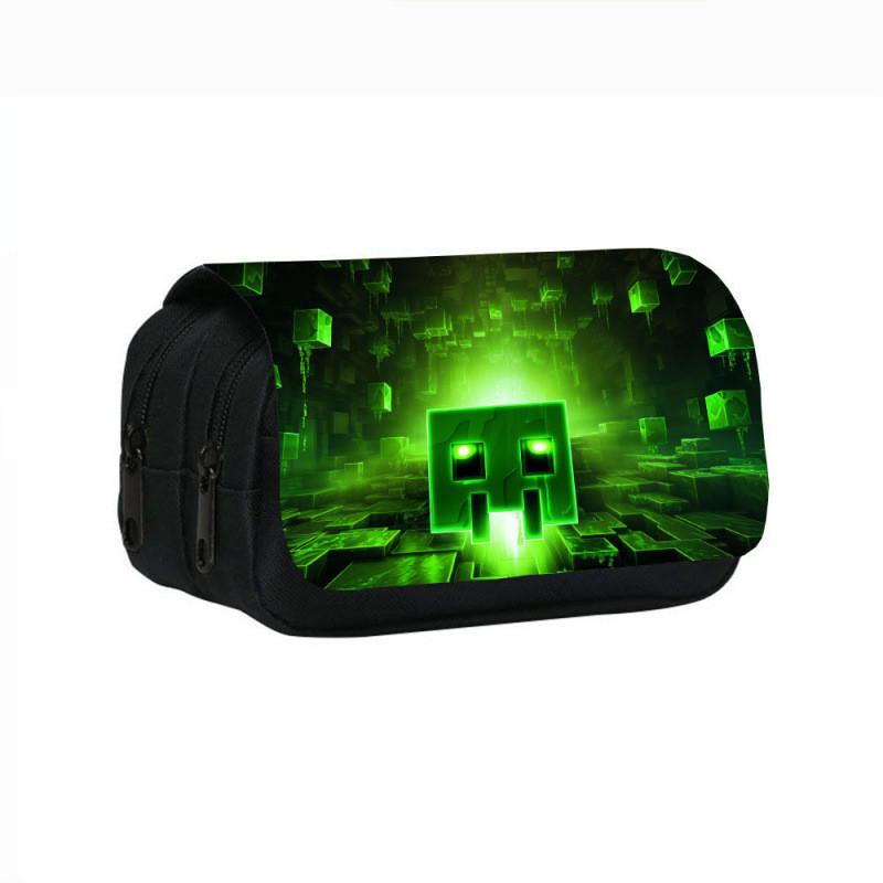 Minecraft Game Character Patterns Students Double Layered Stationery Storage Bag For School Use