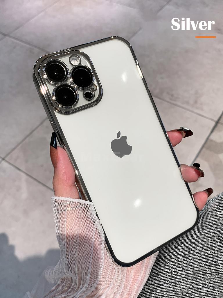 Plating Bumper Silicon Clear Case For iPhone 16 15 14 13 11 12 Pro Max Mini XR X XS Plus Purple Soft Shockproof Cover