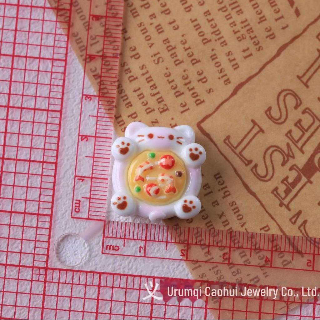 Очаровательный набор для самостоятельного изготовления брелока в виде пиццы с кошкой: В комплект входят материалы для ручного изготовления, смола, заплатки, крем-клей и аксессуары для имитации еды.