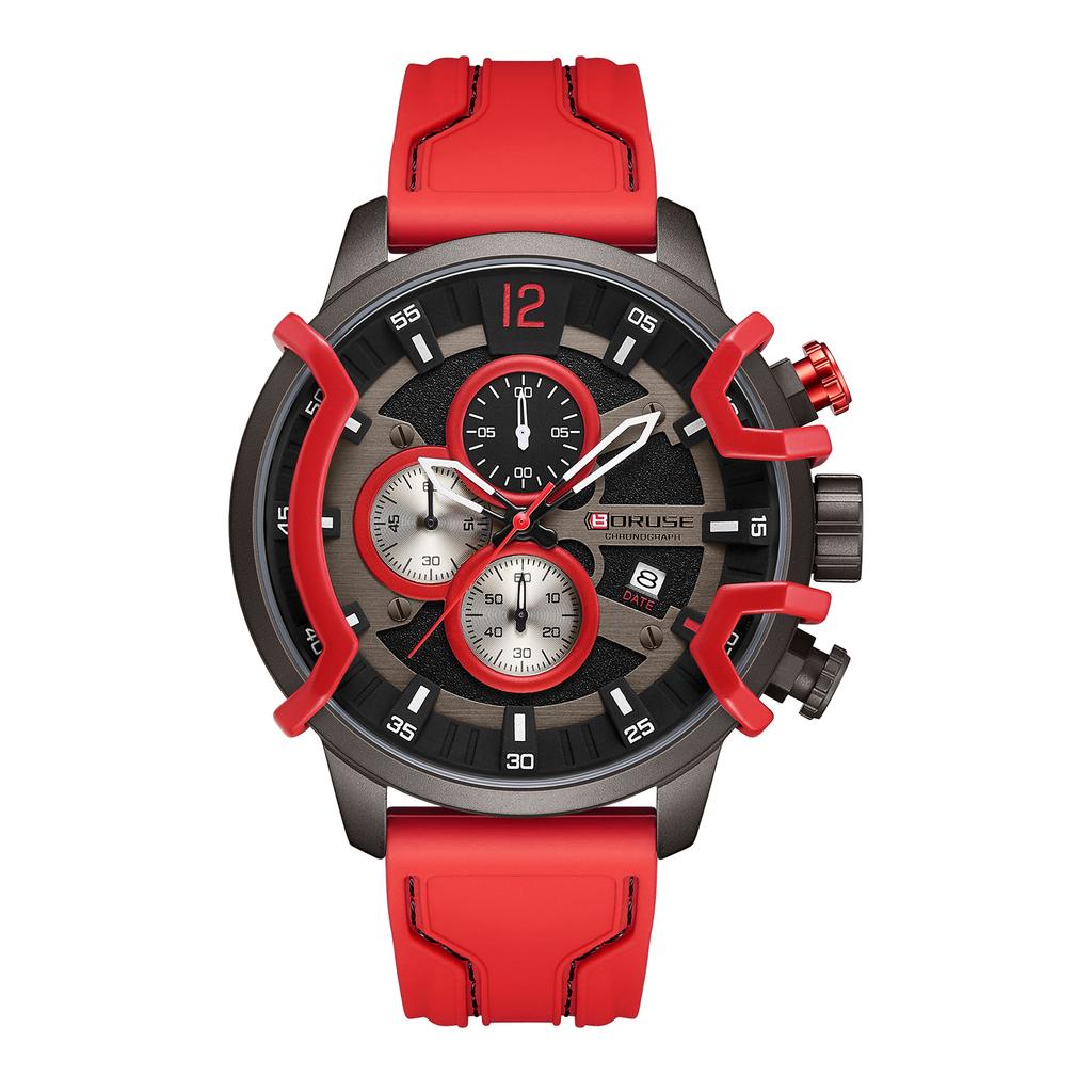 BORUSE Fashion Men's Watch Pointer Quartz Men's Watch Large Dial Men's Watch Calendar Men's Watch Silicone Strap Watch for Men