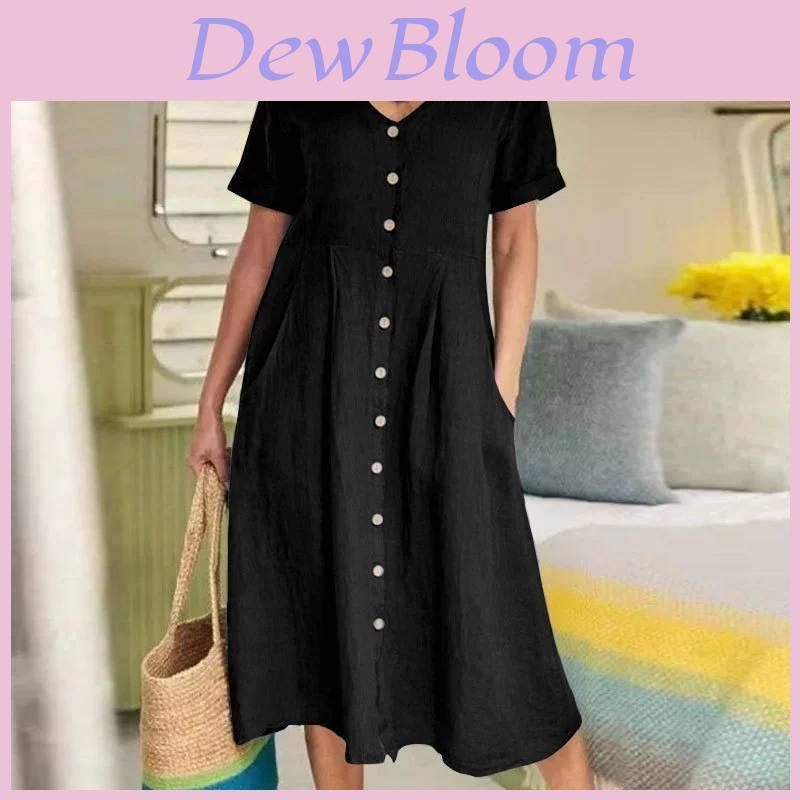 Summer Cotton Linen Dress With Pockets For Casual Streetwear Women