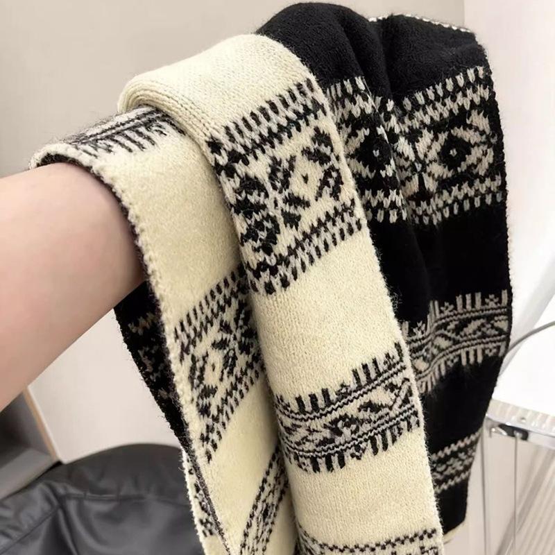 Шарф рождественский красный, двусторонний жаккардовый, в стиле Fair Isle, корейская атмосфера, универсальный осенне-зимний, высококачественный, для женщин