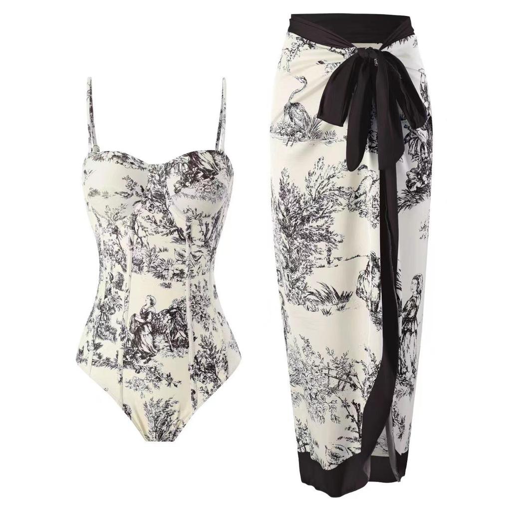 2023 Retro Print Women's Swimwear: One-Piece Swimsuit and Bikini with Sun Protection Long Dress - Two-Piece Set