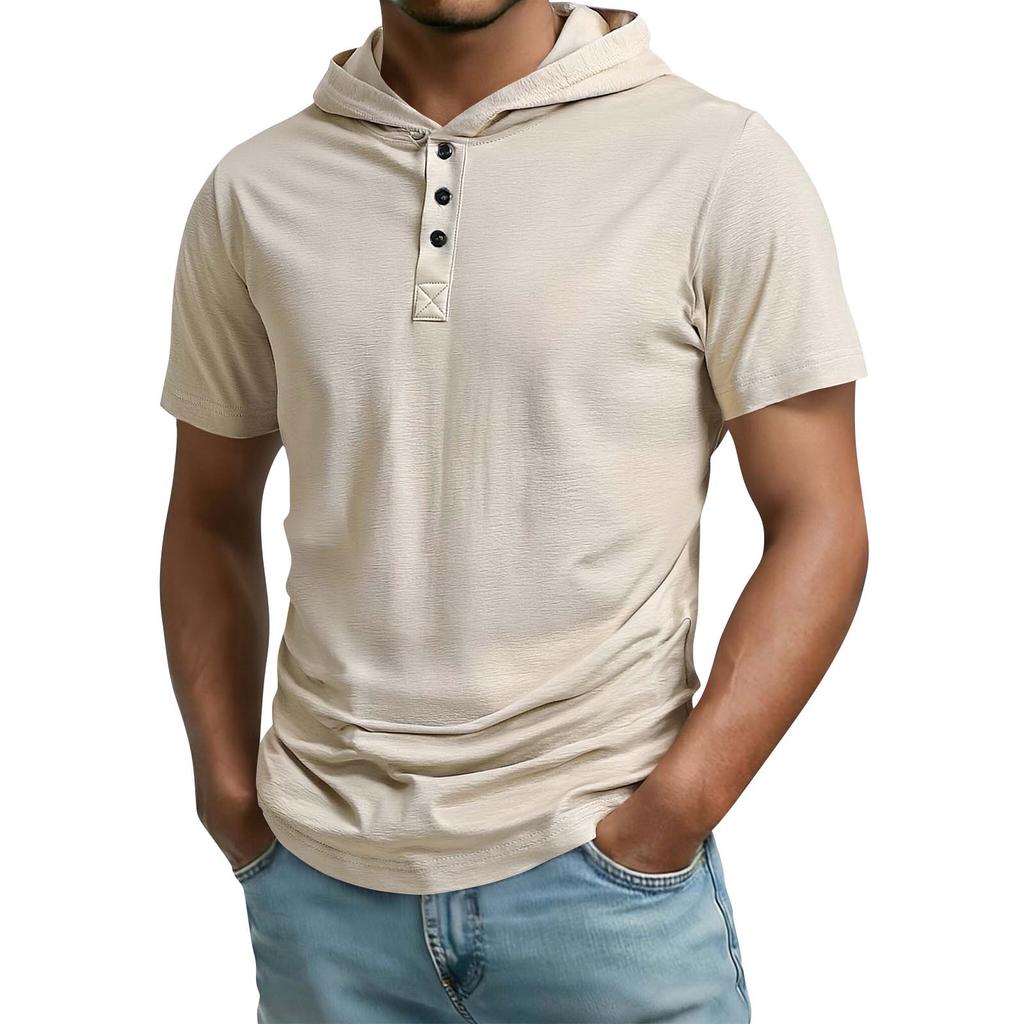 Men's Hooded Single Breasted Top, Men's Casual Comfortable Short-Sleeve Top