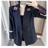 Brit Style Women's Casual Suit Jacket with Embroidery, Korean Fashion Long Sleeve Coat for Spring