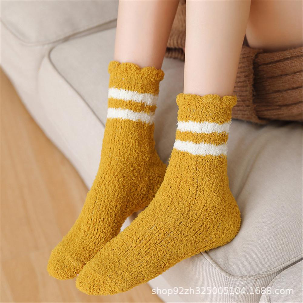 Ladies Women Soft Fluffy Bed Socks Winter Warm Stripe Sox Slipper Fleece Sock
