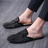 Summer Men Shoes Casual Brand Half Shoes Men Loafers Rhinestones Leather Half Slipper Breathable Slip On Lazy Flat Men Moccasins