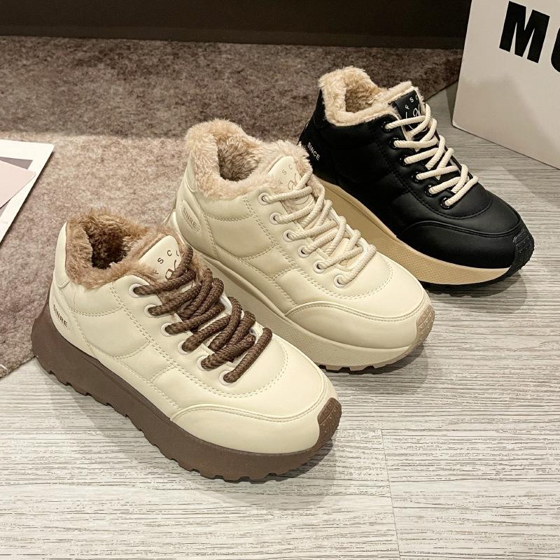 Зимние теплые женские высокие кроссовки с подкладкой из искусственного меха, нескользящие зимние ботинки, теплые короткие ботинки с подкладкой из флиса, ботильоны из искусственной кожи для женщин