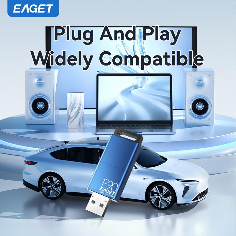 EAGET USB 3.2 Флеш-накопитель с выдвижным разъемом, емкостью 256 ГБ и скоростью передачи 120 МБ/с