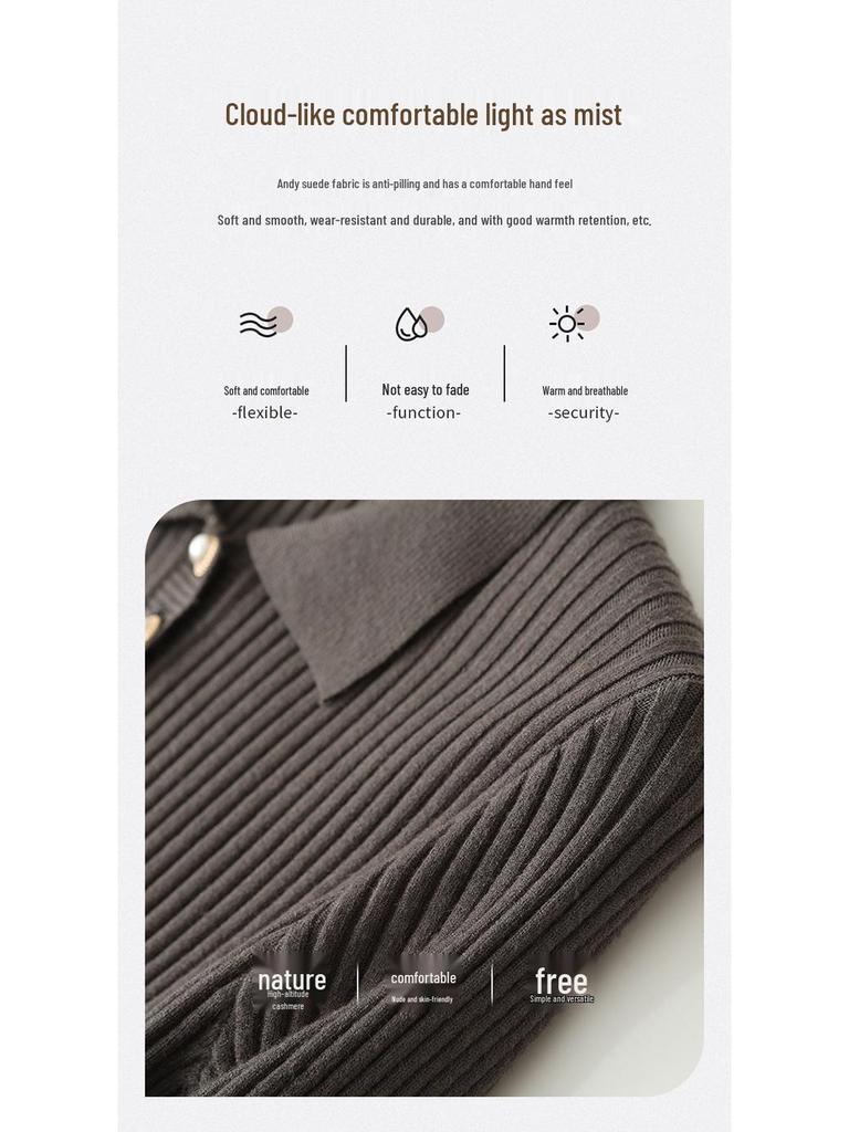 Женское очень длинное облегающее вязаное платье с воротником поло для осени и зимы