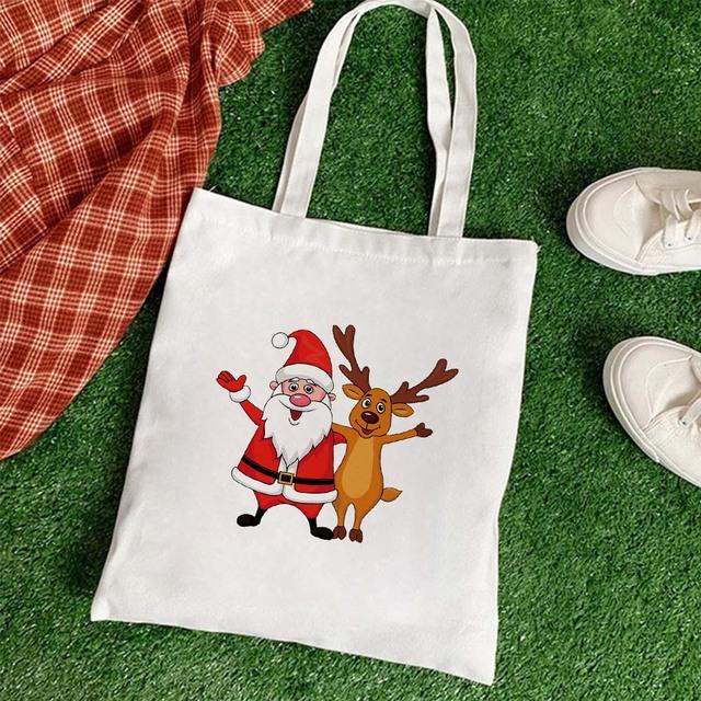 Большая вместительная сумка для книг, многоразовые рождественские сумки на плечо, ручная сумка Санта-Клауса, складная сумка для покупок, повседневная холщовая сумка-тоут, подарочные пакеты