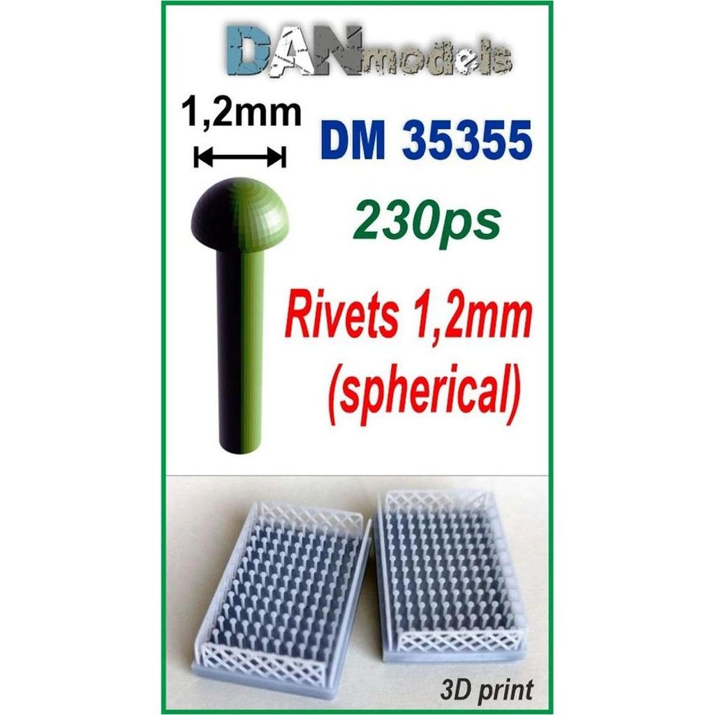 Dan Models DAN35355 Round Rivets Diameter 1.2mm 230pcs Plastic Model Detail Parts