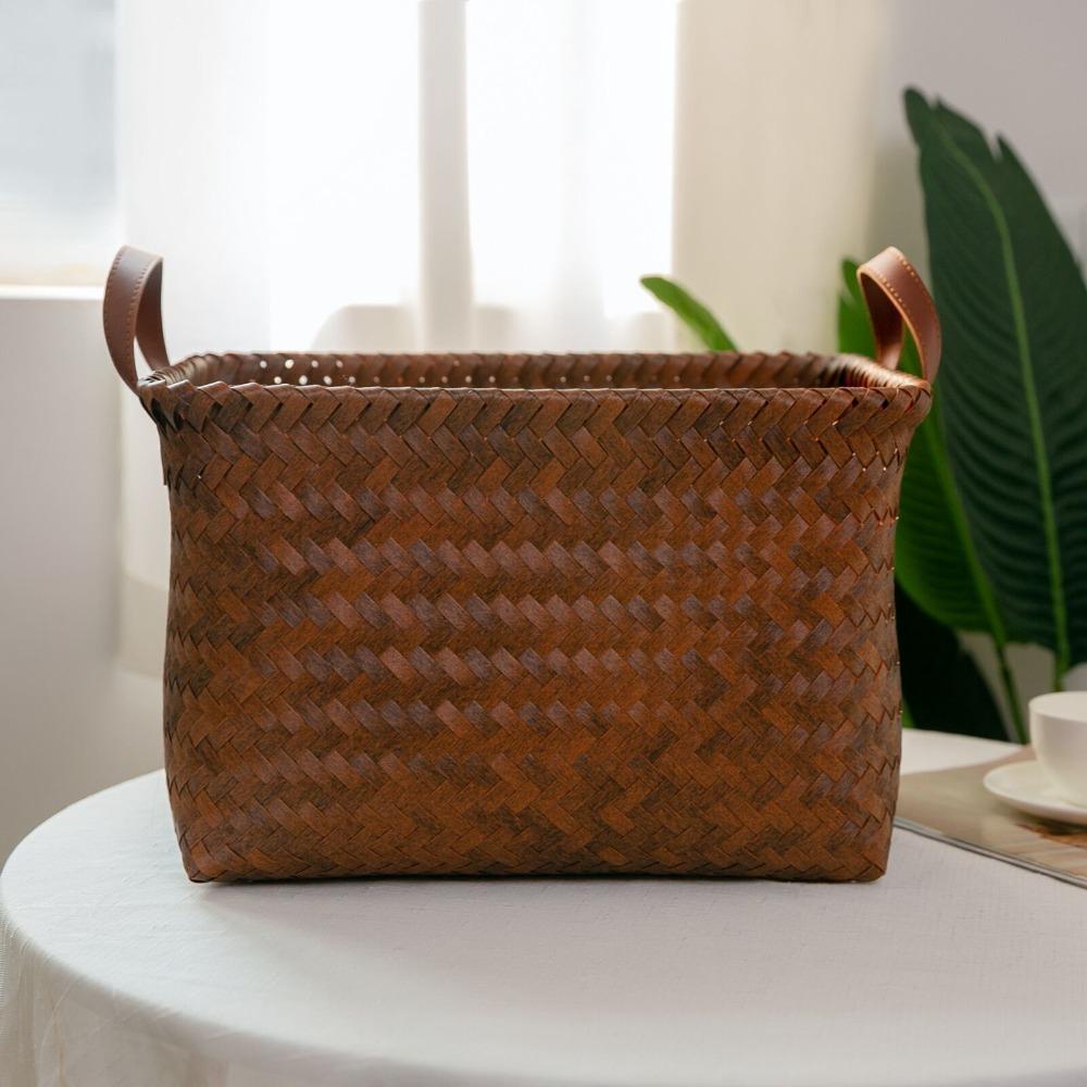 Коричневая корзина для хранения, переносная корзина для пикника, плетеная корзина в стиле ретро, предметы интерьера