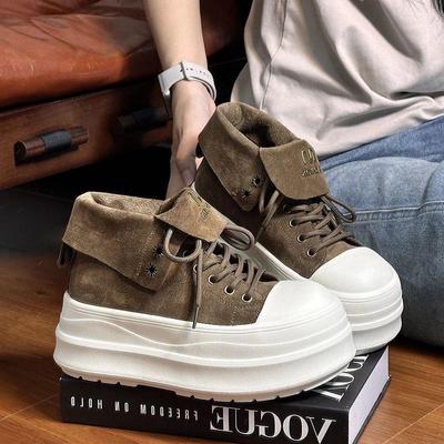 Женские ретро ботинки мартин на шнуровке с высоким голенищем и толстой подошвой, дизайн с увеличением роста, издание 2025 года