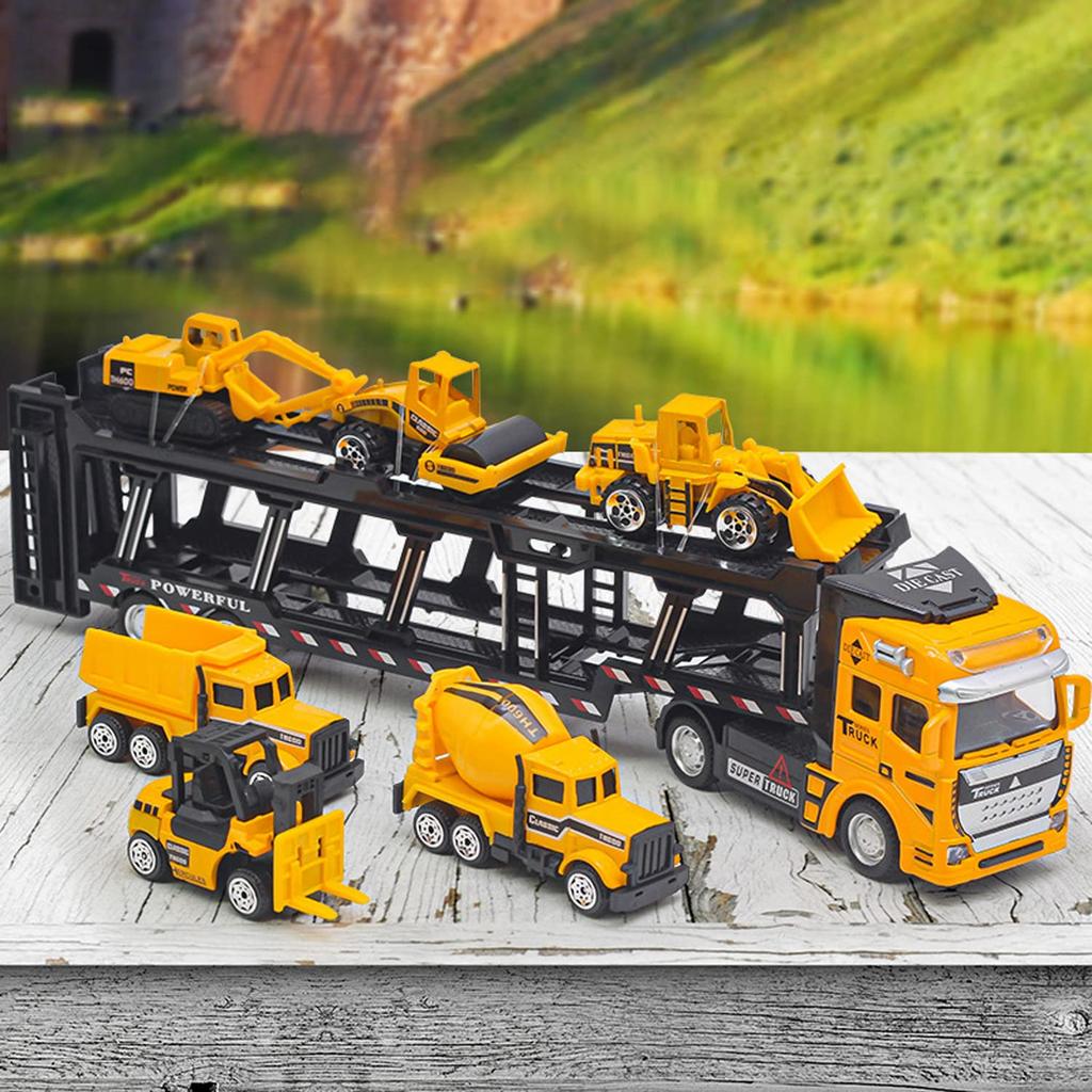 Carecoly Construction Vehicles, 6 Mini Car Set, 1 Storage Car, Car Toy, Construction Vehicle Set, Working Car, Work Car, Indoor Play, Birthday,